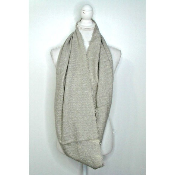 Beige Khaki Glitter 100% Acrylic Infinity Neck Scarf Fringed Raw Hem Warm Winter - Picture 2 of 11